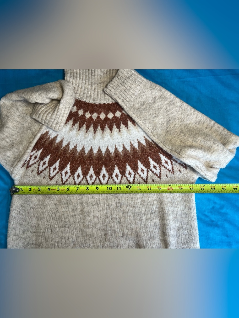 Aspen Fair Isle Turtleneck Sweater Nordic Wool Blend Oatmeal Brown Small - Picture 6 of 16